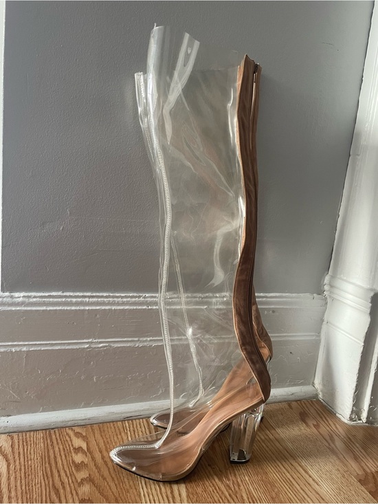 Shoe Republic LA Shoes - Shoe Republic LA Clear Over-the-Knee Boots with Tan Brown Detail